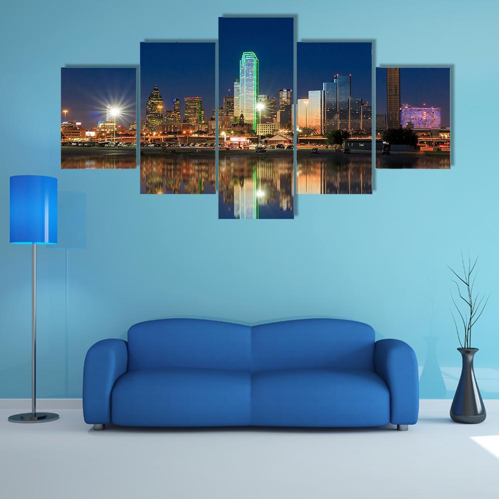 View Of Dallas Skyline - Nature 5 Panel Canvas Art Wall Decor View Of Dallas Skyline - Nature 5 Panel Canvas Art Wall Decor