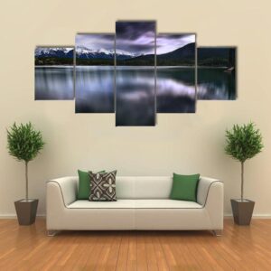 View Of Forest And Mountain With Lake - Nature 5 Panel Canvas Art Wall Decor