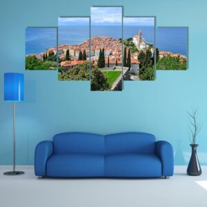 View Of Piran Town In Slovenia - Nature 5 Panel Canvas Art Wall Decor