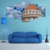 View Of Pisa Baptistry Gothic Medieval Dome Among Clouds - Nature 5 Panel Canvas Art Wall Decor