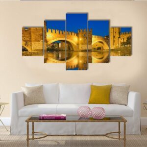 View Of The Castel Vecchio Bridge - Nature 5 Panel Canvas Art Wall Decor