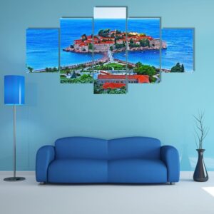 View Of The Island Of St. Stephen In Montenegro - Nature 5 Panel Canvas Art Wall Decor