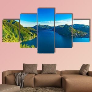 View Of The Lago Di Lugano In Switzerland - Nature 5 Panel Canvas Art Wall Decor