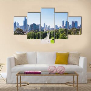 View Of The Skyline In Melbourne - Nature 5 Panel Canvas Art Wall Decor