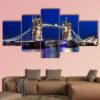 View Of Tower Bridge In London At Night - Nature 5 Panel Canvas Art Wall Decor