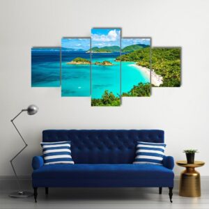 View Of Trunk Bay - Nature 5 Panel Canvas Art Wall Decor