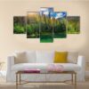View On Lake Near The Pine Forest - Nature 5 Panel Canvas Art Wall Decor