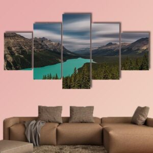 View Over Peyto Lake - Nature 5 Panel Canvas Art Wall Decor