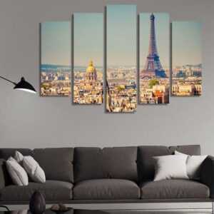 View To Eiffel Tower Paris France - Nature 5 Panel Canvas Art Wall Decor