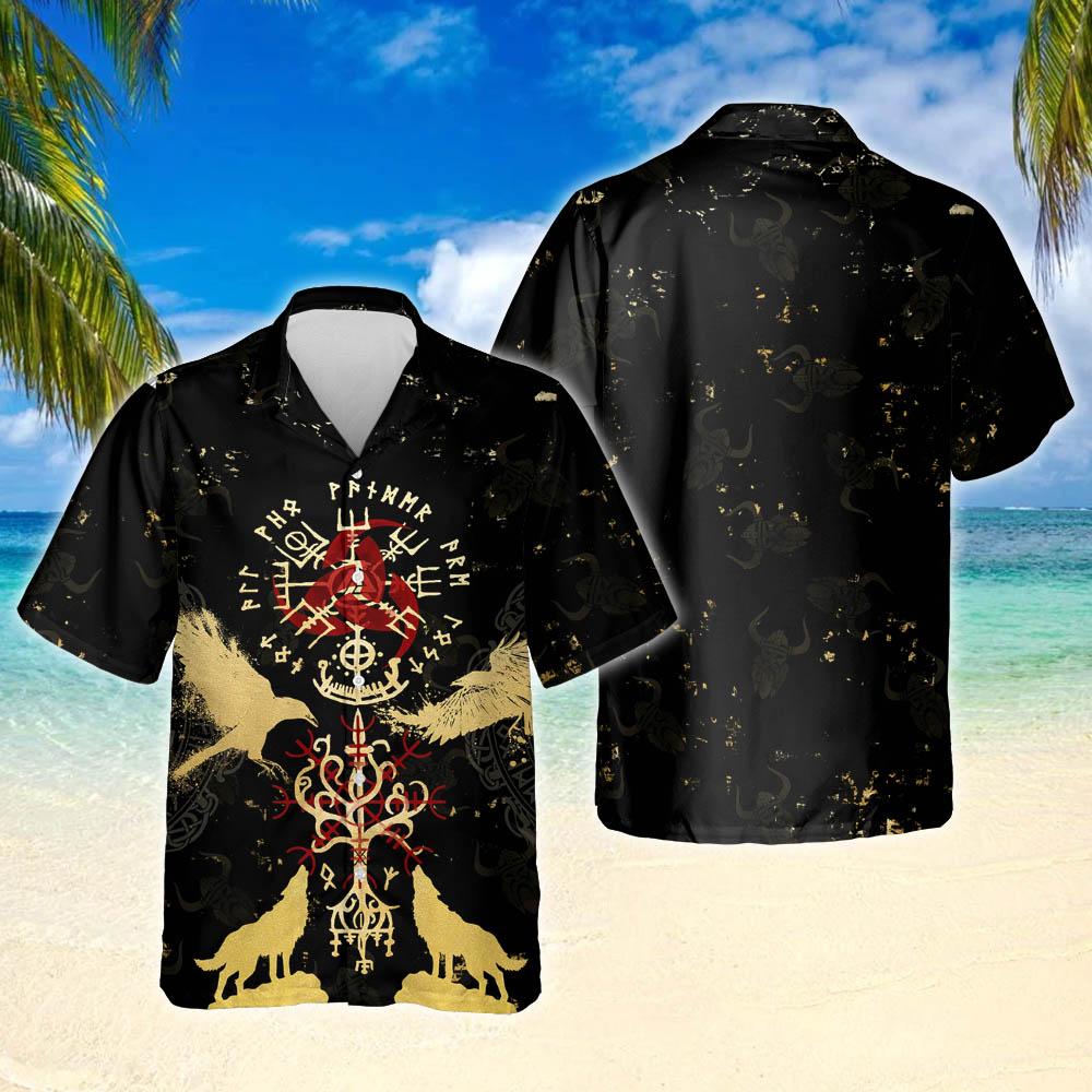 Viking Vegvisir Yggdrasil Hawaiian Shirt Viking Vegvisir Yggdrasil Hawaiian Shirt