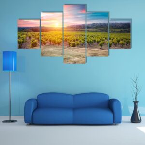 Vineyard At Sunset In The Chianti Region - Nature 5 Panel Canvas Art Wall Decor