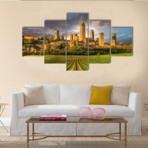 Vineyards Of San Gimignano In Tuscany - Nature 5 Panel Canvas Art Wall Decor