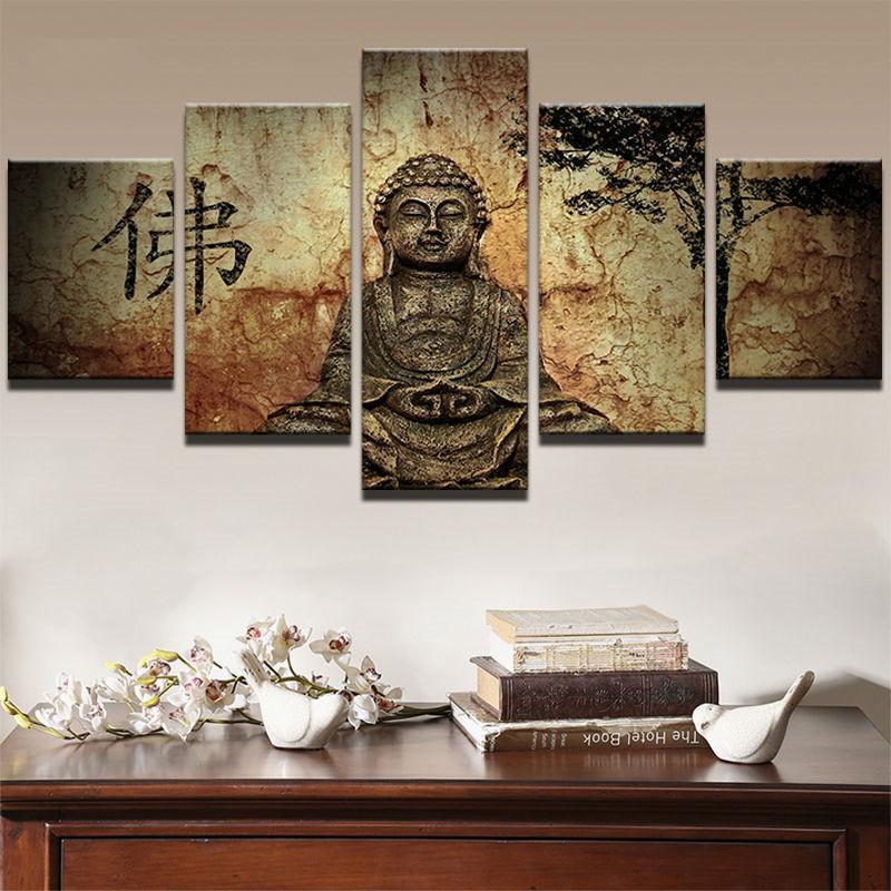 Vintage Buddhism Zen Buddha - Religion 5 Panel Canvas Art Wall Decor Vintage Buddhism Zen Buddha - Religion 5 Panel Canvas Art Wall Decor