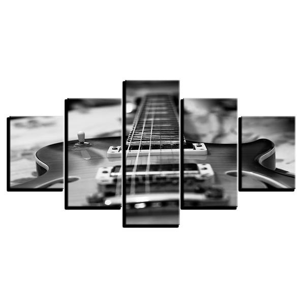 Vintage Classic Guitar For Guitarist - Black And White - Music 5 Panel Canvas Art Wall Decor Vintage Classic Guitar For Guitarist - Black And White - Music 5 Panel Canvas Art Wall Decor