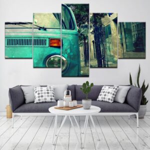 Vintage Green Bus 01 - Automative 5 Panel Canvas Art Wall Decor