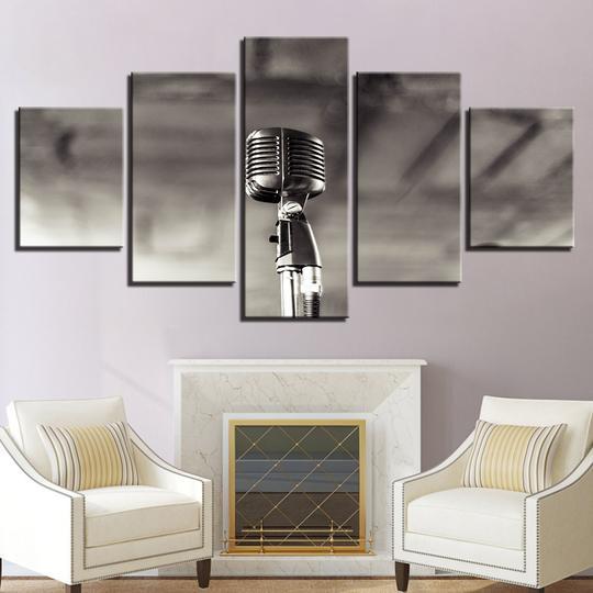 Vintage Microphone - Music 5 Panel Canvas Art Wall Decor Vintage Microphone - Music 5 Panel Canvas Art Wall Decor