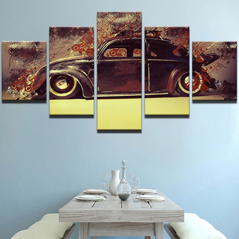 Vintage Old Car Volkswagen Beetle - Automative 5 Panel Canvas Art Wall Decor Vintage Old Car Volkswagen Beetle - Automative 5 Panel Canvas Art Wall Decor