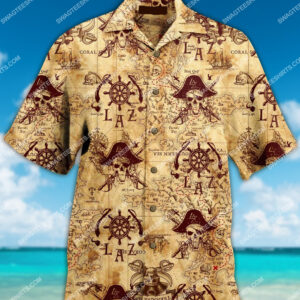 Vintage Skull Pirates And Sea Map All Over Printed Hawaiian Shirt