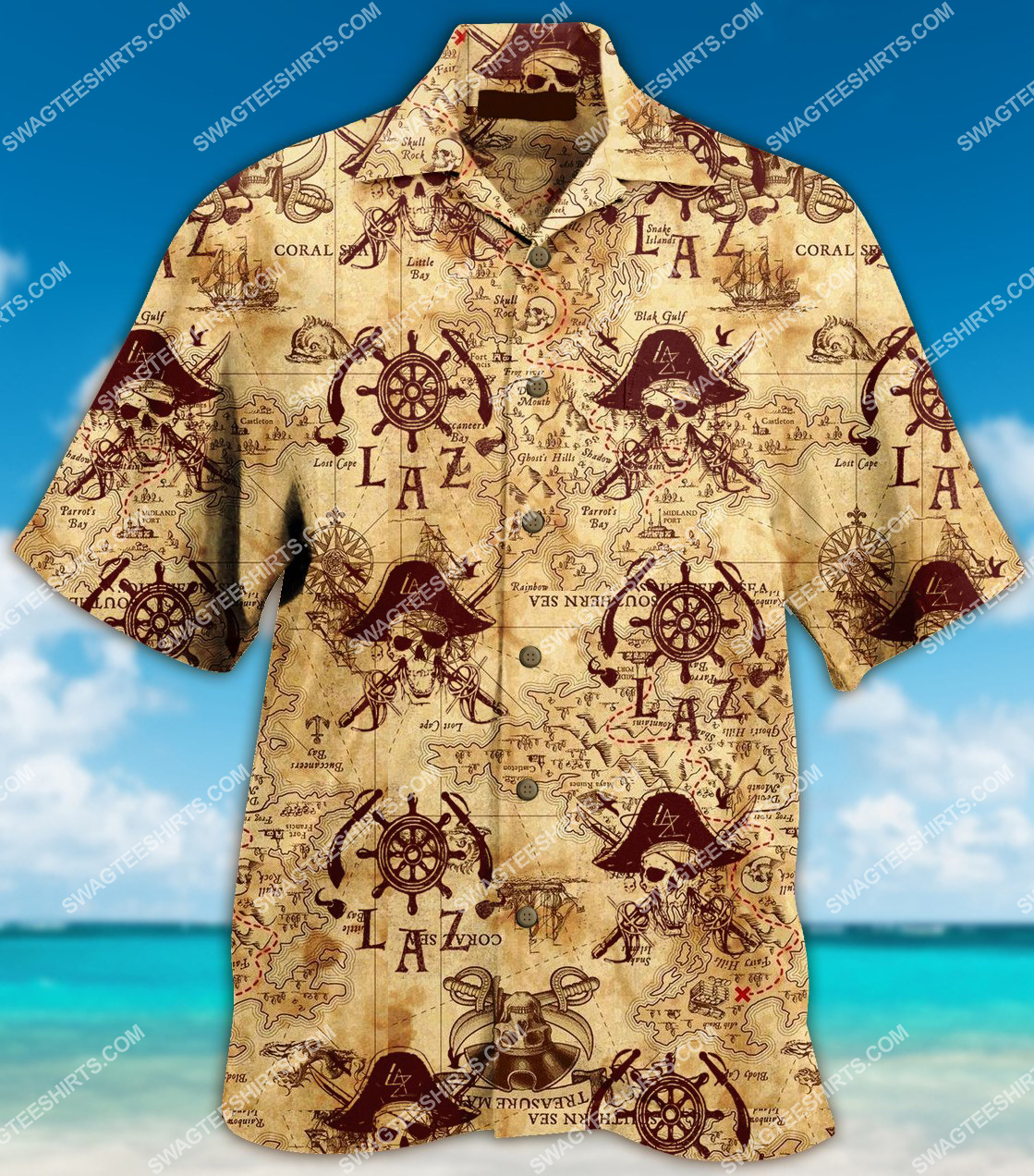 Vintage Skull Pirates And Sea Map All Over Printed Hawaiian Shirt Vintage Skull Pirates And Sea Map All Over Printed Hawaiian Shirt
