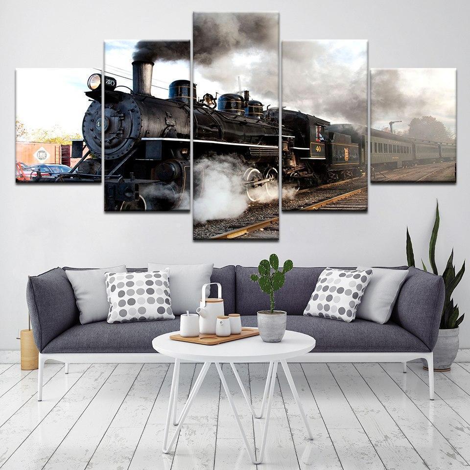 Vintage Steam Train - Automative 5 Panel Canvas Art Wall Decor Vintage Steam Train - Automative 5 Panel Canvas Art Wall Decor