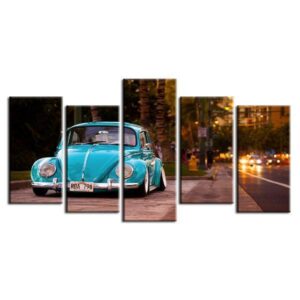 Vintage Vw Beetle - Automative 5 Panel Canvas Art Wall Decor