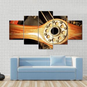 Vintage Wooden Aircraft Propeller And Engine Cylinders - Automative 5 Panel Canvas Art Wall Decor