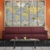 Vintage World Map 04 - World Map 5 Panel Canvas Art Wall Decor