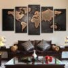 Vintage World Map Rustic - Abstract 5 Panel Canvas Art Wall Decor