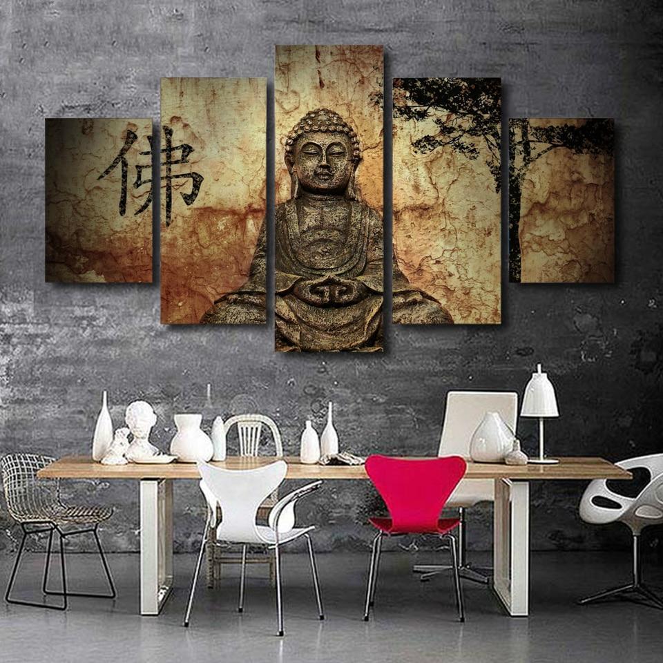 Vintage Zen Buddha Combine - Religion 5 Panel Canvas Art Wall Decor Vintage Zen Buddha Combine - Religion 5 Panel Canvas Art Wall Decor