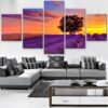 Violet Sunset - Nature 5 Panel Canvas Art Wall Decor