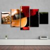 Violin And Red Roses Flowers - Music 5 Panel Canvas Art Wall Decor