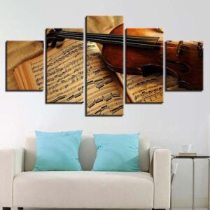 Violin And Sheet - Music 5 Panel Canvas Art Wall Decor
