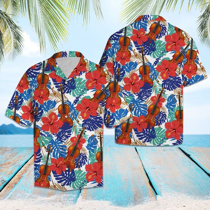 Violin Tropical Plants Hawaiian Shirt Summer Button Up Violin Tropical Plants Hawaiian Shirt Summer Button Up