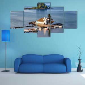 Vlacherna Monastery Church In Greece - Nature 5 Panel Canvas Art Wall Decor
