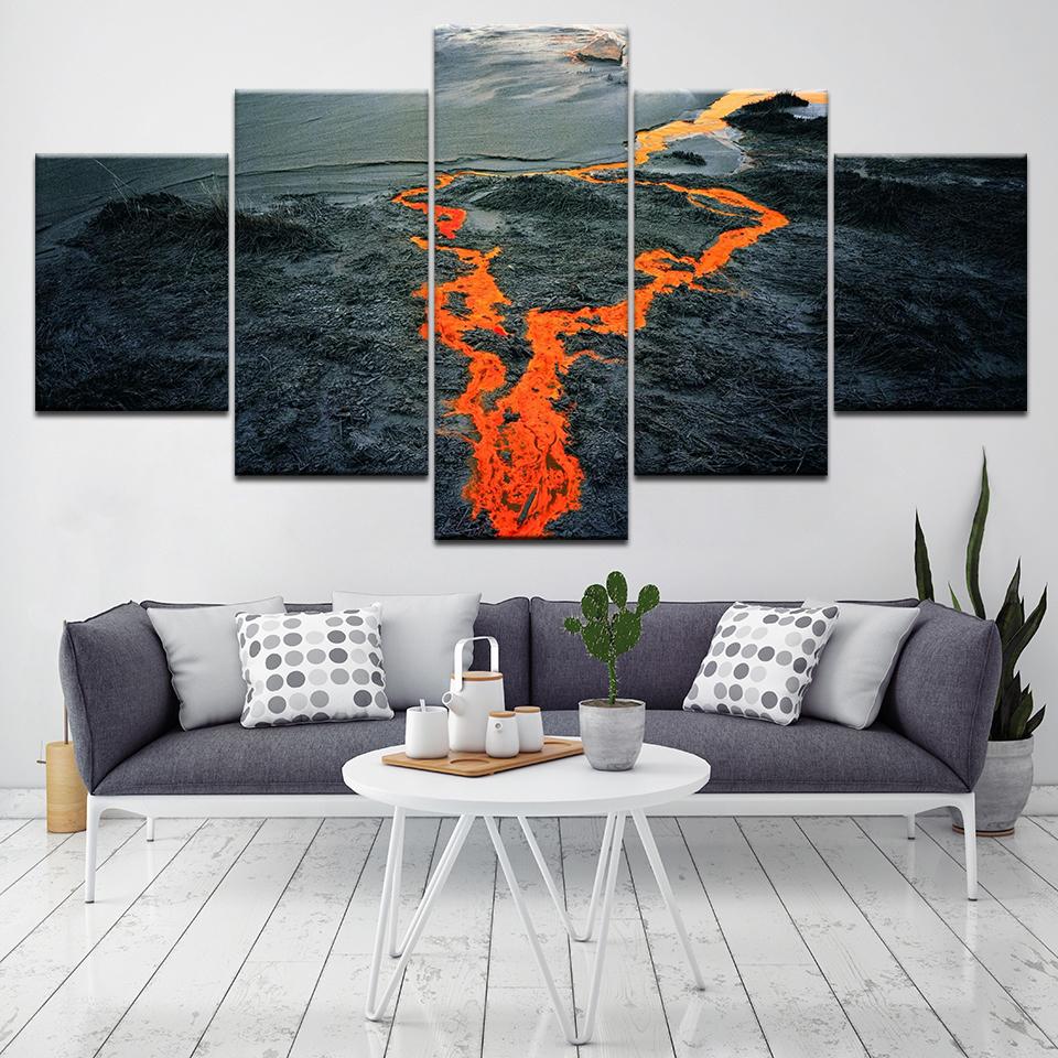 Volcano Landscape - Nature 5 Panel Canvas Art Wall Decor Volcano Landscape - Nature 5 Panel Canvas Art Wall Decor