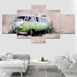 Volkswagen Bus Car - Automative 5 Panel Canvas Art Wall Decor