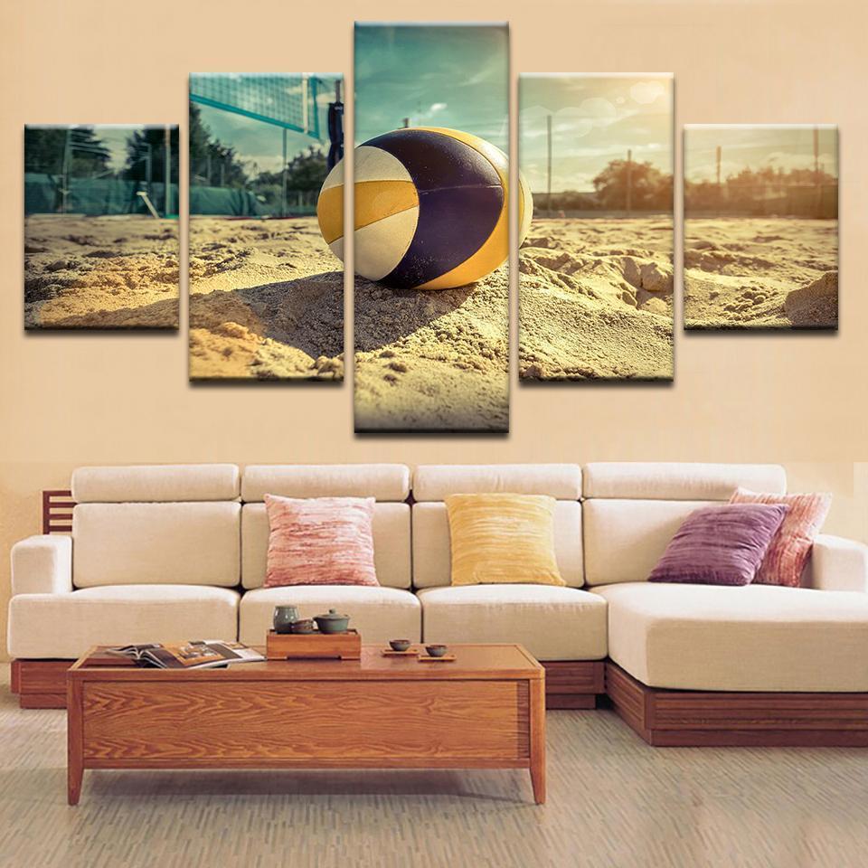 Volleyball Beach And Sand - Sport 5 Panel Canvas Art Wall Decor Volleyball Beach And Sand - Sport 5 Panel Canvas Art Wall Decor