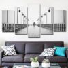 Walk On The Pier In The Rain - Nature 5 Panel Canvas Art Wall Decor