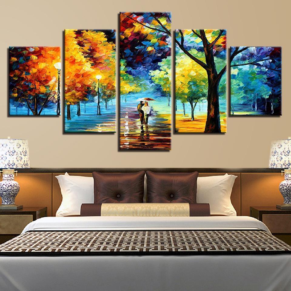 Walking In The Rain Scenery Abstract Color Tree - Abstract 5 Panel Canvas Art Wall Decor Walking In The Rain Scenery Abstract Color Tree - Abstract 5 Panel Canvas Art Wall Decor