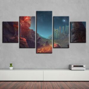 Walking Stick Starry Sky Mountain Night - Nature 5 Panel Canvas Art Wall Decor
