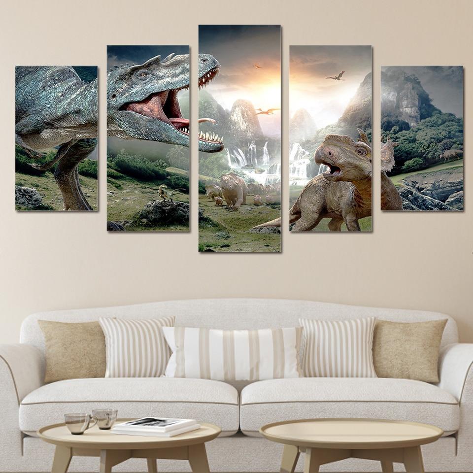 Walking With Dinosaurs 1 - Abstract Animal 5 Panel Canvas Art Wall Decor Walking With Dinosaurs 1 - Abstract Animal 5 Panel Canvas Art Wall Decor