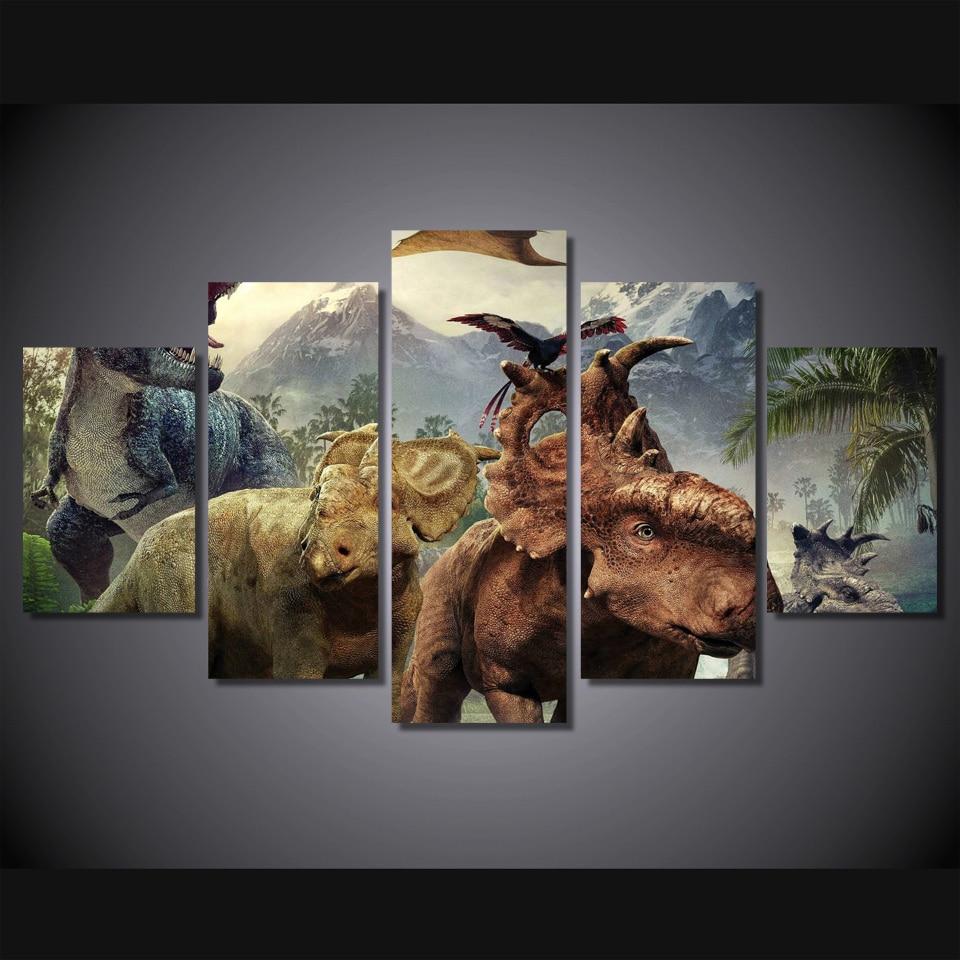 Walking With Dinosaurs - Abstract Animal 5 Panel Canvas Art Wall Decor Walking With Dinosaurs - Abstract Animal 5 Panel Canvas Art Wall Decor