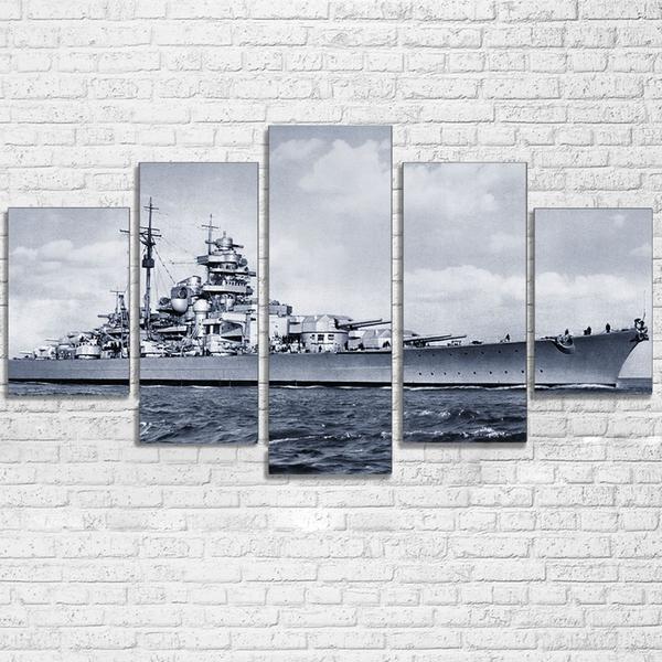 War Military Battleship Boat Army - 5 Panel Canvas Art Wall Decor War Military Battleship Boat Army - 5 Panel Canvas Art Wall Decor