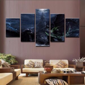 Warcraft : Arthas Vs. Ilidan - Gaming 5 Panel Canvas Art Wall Decor
