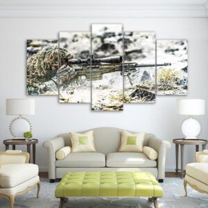 Warfare Shooting gun - Gaming 5 Panel Canvas Art Wall Decor