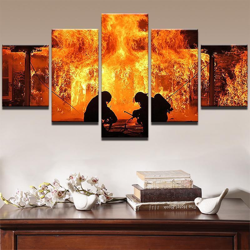 Warrior Fireman Fire Fighter - Career 5 Panel Canvas Art Wall Decor Warrior Fireman Fire Fighter - Career 5 Panel Canvas Art Wall Decor