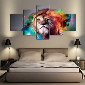 Warrior Lion - Animal 5 Panel Canvas Art Wall Decor