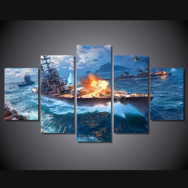 Warships Fighting 01 - Fighing 5 Panel Canvas Art Wall Decor Warships Fighting 01 - Fighing 5 Panel Canvas Art Wall Decor