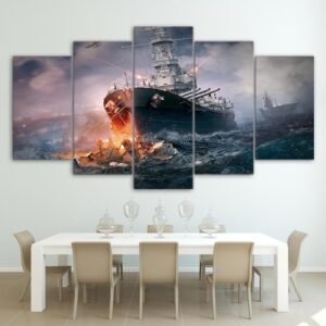 Warships world war - Ocean 5 Panel Canvas Art Wall Decor