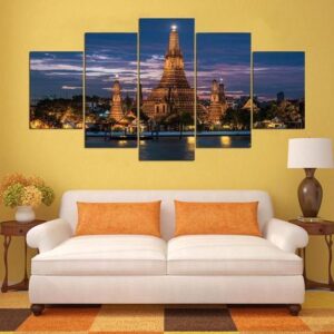 Wat Arun Temple - Nature 5 Panel Canvas Art Wall Decor